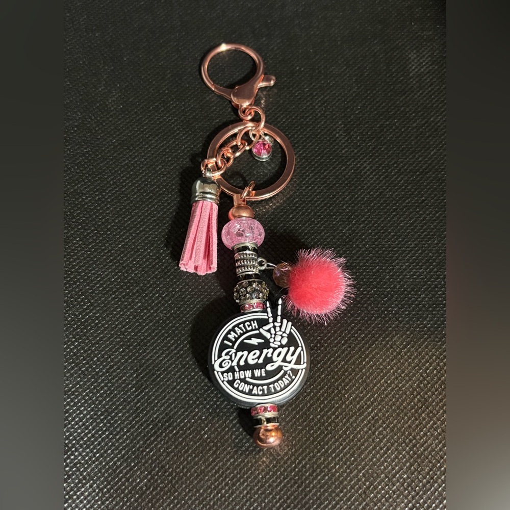 Chic rose gold color bag clip Keychain with Pink and Black Accents
